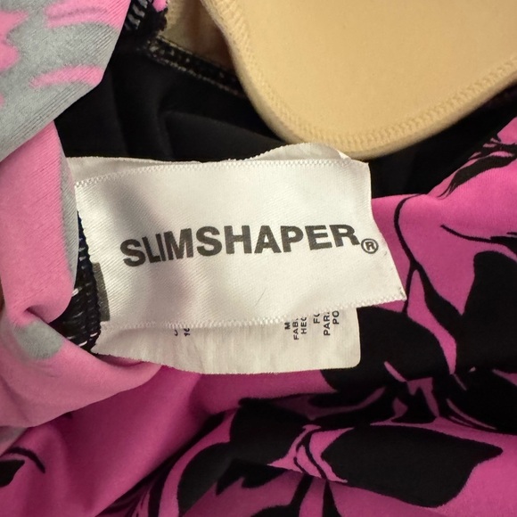 SLIMSHAPER Pink Black 1 Piece Halter Sheered Front control panel Size 16 - Picture 10 of 11